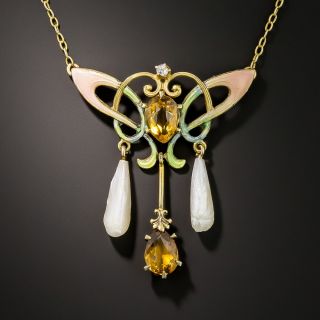 Art Nouveau Citrine Enamel and Diamond Necklace by Ehrlich and Sinnock