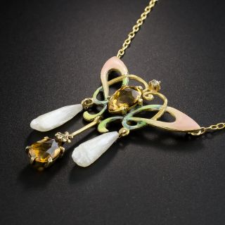 Art Nouveau Citrine Enamel and Diamond Necklace by Ehrlich and Sinnock