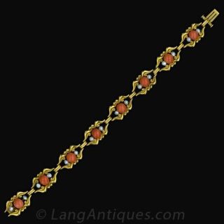 Art Nouveau Coral and Natural Pearl Bracelet