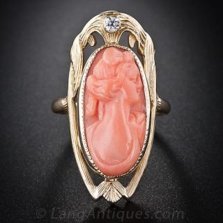 Art Nouveau Coral Cameo Ring