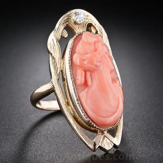 Art Nouveau Coral Cameo Ring