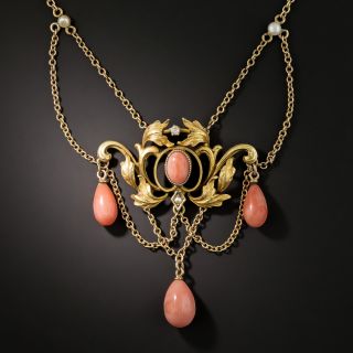 Art Nouveau Coral Lavalière Necklace - 2