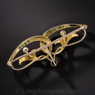Art Nouveau Demantoid Garnet and Pearl Watch Pin