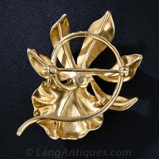 Art Nouveau Diamond and Enamel Orchid Pin
