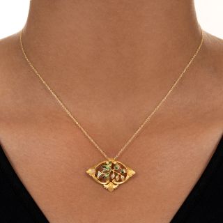Art Nouveau Diamond and Enamel Pendant