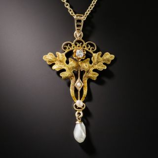 Art Nouveau Diamond and Freshwater Pearl Lavaliere 
