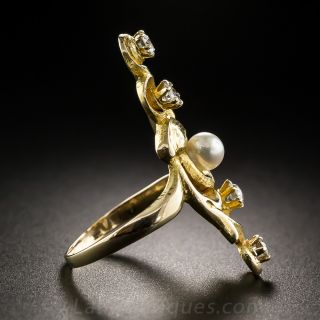 Art Nouveau Diamond and Pearl Dinner Ring