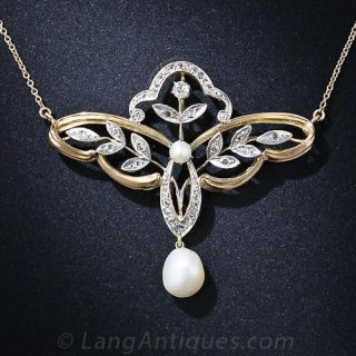 Art Nouveau Diamond and Pearl Necklace