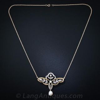 Art Nouveau Diamond and Pearl Necklace