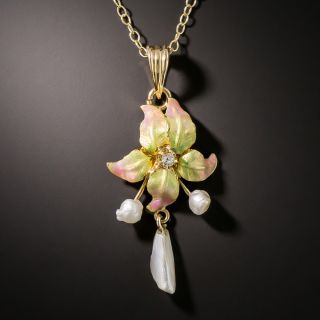 Art Nouveau Diamond and Pearl Necklace - 2