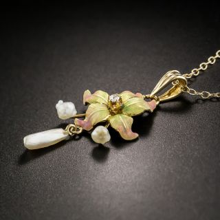 Art Nouveau Diamond and Pearl Necklace