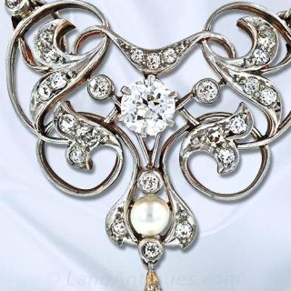 Art Nouveau Diamond and Pearl Necklace