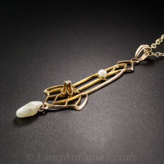 Art Nouveau Diamond and Pearl Pendant