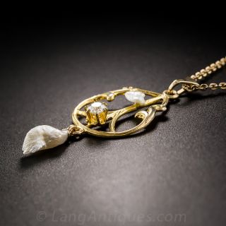 Art Nouveau Diamond and Pearl Pendant