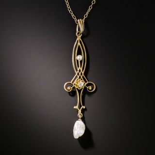 Art Nouveau Diamond and Pearl Pendant - 2