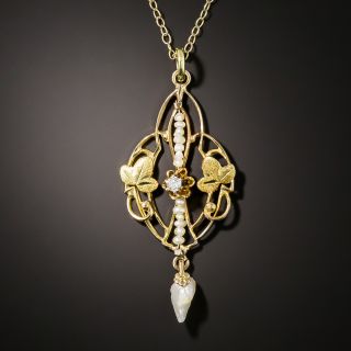 Art Nouveau Diamond and Pearl Pendant - 3