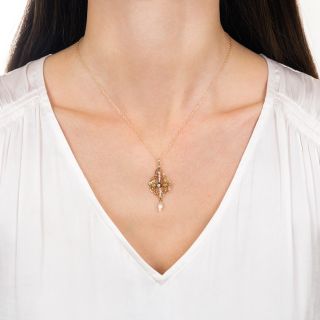 Art Nouveau Diamond and Pearl Pendant