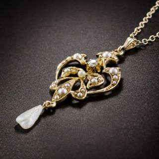 Art Nouveau Diamond and Pearl Pendant Necklace