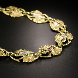 Art Nouveau Diamond and Ruby Floral Bracelet
