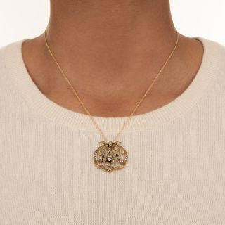 Art Nouveau Diamond And Seed Pearl Floral Pendant
