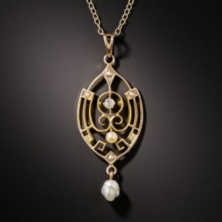 Art Nouveau Diamond and Seed Pearl Pendant 