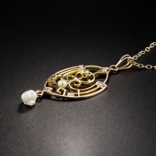 Art Nouveau Diamond and Seed Pearl Pendant 