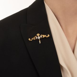 Art Nouveau Diamond Scroll Brooch