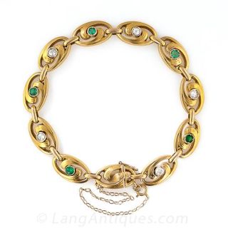 Art Nouveau Emerald and Diamond Bracelet