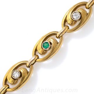 Art Nouveau Emerald and Diamond Bracelet