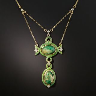 Art Nouveau Emerald and Diamond Lavalière Necklace - 2