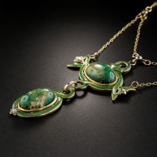 Art Nouveau Emerald and Diamond Lavalière Necklace