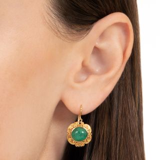 Art Nouveau Emerald Cabochon Dangle Earrings by Black, Starr & Frost - GIA