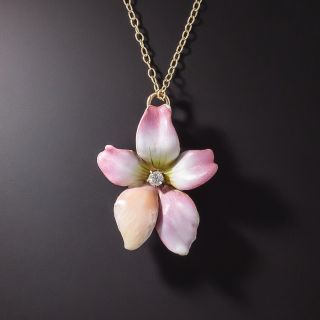 Art Nouveau Enamel and Diamond Flower Pendant - 3