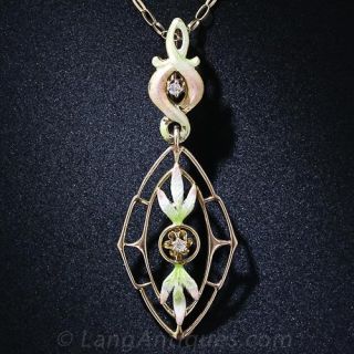 Art Nouveau Enamel and Diamond Lavalier Necklace 