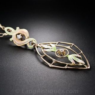 Art Nouveau Enamel and Diamond Lavalier Necklace 