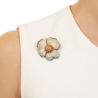 Art Nouveau Enamel and Diamond Pansy Brooch