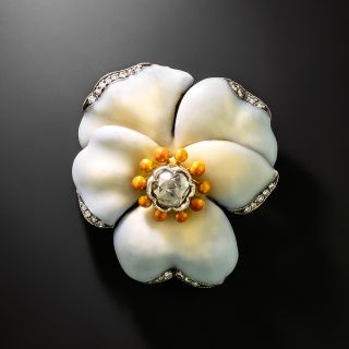 Art Nouveau Enamel and Diamond Pansy Brooch - 2