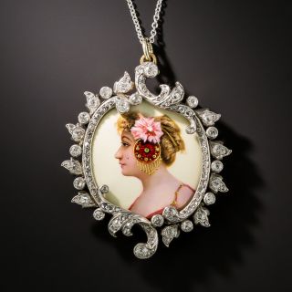 Art Nouveau Enamel and Diamond Portrait Pendant - 7
