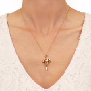 Art Nouveau Enamel and Freshwater Pearl Drop by Krementz