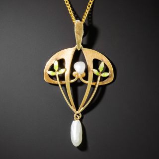 Art Nouveau Enamel and Freshwater Pearl Drop by Krementz - 2