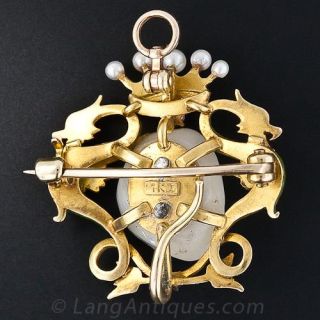 Art Nouveau Enamel and Freshwater Pearl Pin