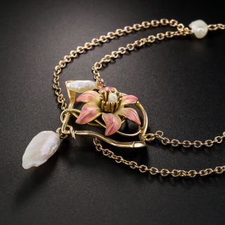 Art Nouveau Enamel and Natural Freshwater Pearl Necklace