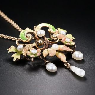 Art Nouveau Enamel and Natural Pearl Necklace
