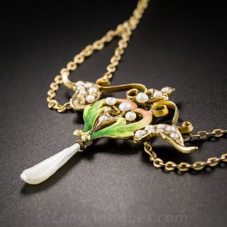 Art Nouveau Enamel and Pearl Necklace