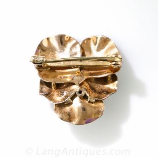 Art Nouveau Enamel and Pearl Pansy Pin