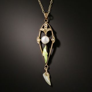 Art Nouveau Enamel and Pearl Pendant by Charles Keller Company - 2