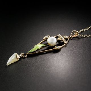 Art Nouveau Enamel and Pearl Pendant by Charles Keller Company