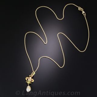 Art Nouveau Enamel and Pearl Pendant Necklace