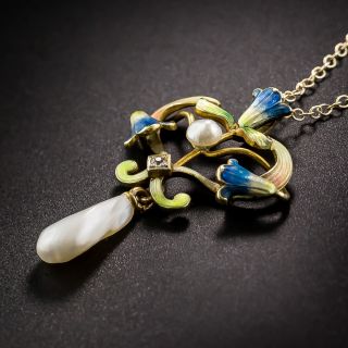Art Nouveau Enamel and Pearl Pendant
