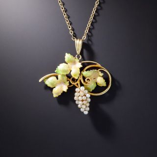 Art Nouveau Enamel and Seed Pearl Grape Cluster Pendant - 1